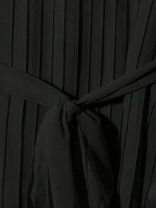 SHEIN Clasi 3 件套大码女士优雅雪纺蝴蝶结腰衬衫和休闲办公室阔腿裤商务休闲装 - 黑色 - 查看 3