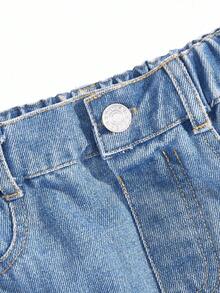 Toddler Boys' Washed Blue Non-Stretch Loose Straight Leg Cargo Pants, Multi-Functional Accordion Pockets, Pleated Workwear Style, Street Fashion, Casual, Vacation, Lightweight, Spring/Autumn Fall Winter - Medium Wash - View 6