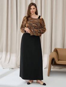 Auralis 大码女装秋冬两件套、连衣裙套装、休闲女装、毛衣长裙套装、休闲女装 - 黑與白 - 查看 3