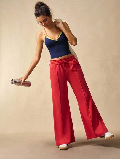 VARSIVA Women's Casual Red Loose Wide Leg Pants Wide Leg Sweatpants Palazzo Pants Flare Pants Wide Leg Yoga Pants