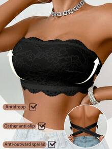 SHEIN 1 szt. damski koronkowy biustonosz bandeau bez fiszbin