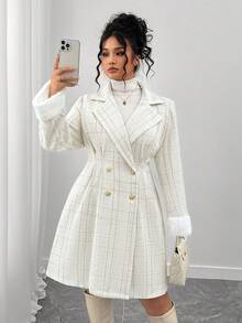 Elenzga Plus Size Women's Retro Elegant White Autumn Formal Double-Breasted Overcoat,Versatile Minimalist Commuter Style Fall Winter Cloth For Daily Wear - Multicolor - View 1