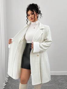 Elenzga Plus Size Women's Retro Elegant White Autumn Formal Double-Breasted Overcoat,Versatile Minimalist Commuter Style Fall Winter Cloth For Daily Wear - Multicolor - View 6