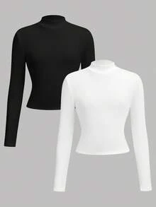 Girlism Tween Mädchen Basis Rollkragen Thermo-Langarmshirt, schwarze & weiße enge Tops für Teenager, enge Tops für Tween Mädchen, schwarz-weiße Tops für Tween Mädchen, Teenager Tops, enge Tops für Herbst und Winter - Schwarz und Weiss - Übersicht 9