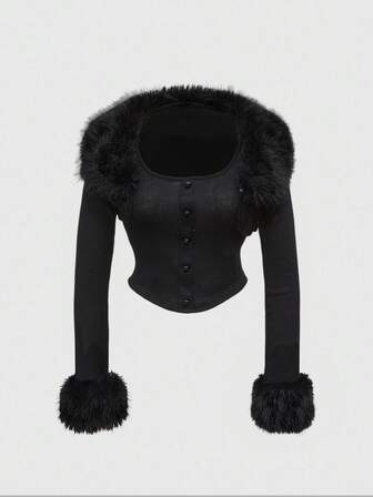 Grunge Punk Set da 2 pezzi da donna in stile Y2K per feste e discoteche: top corto con scollo aperto + canotta, con stampa leopardata e inserti in pelliccia ecologica