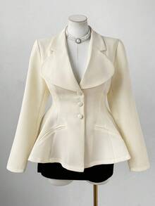 Sunspun Plus Size Long Sleeve Button Front Pocket Waist Tweed Coat, Autumn/Winter Fall Cloth For Women - Apricot - View 6