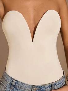 SHEIN BAE 女式性感深V领纯黑色紧身衣，修身紧身，夏季