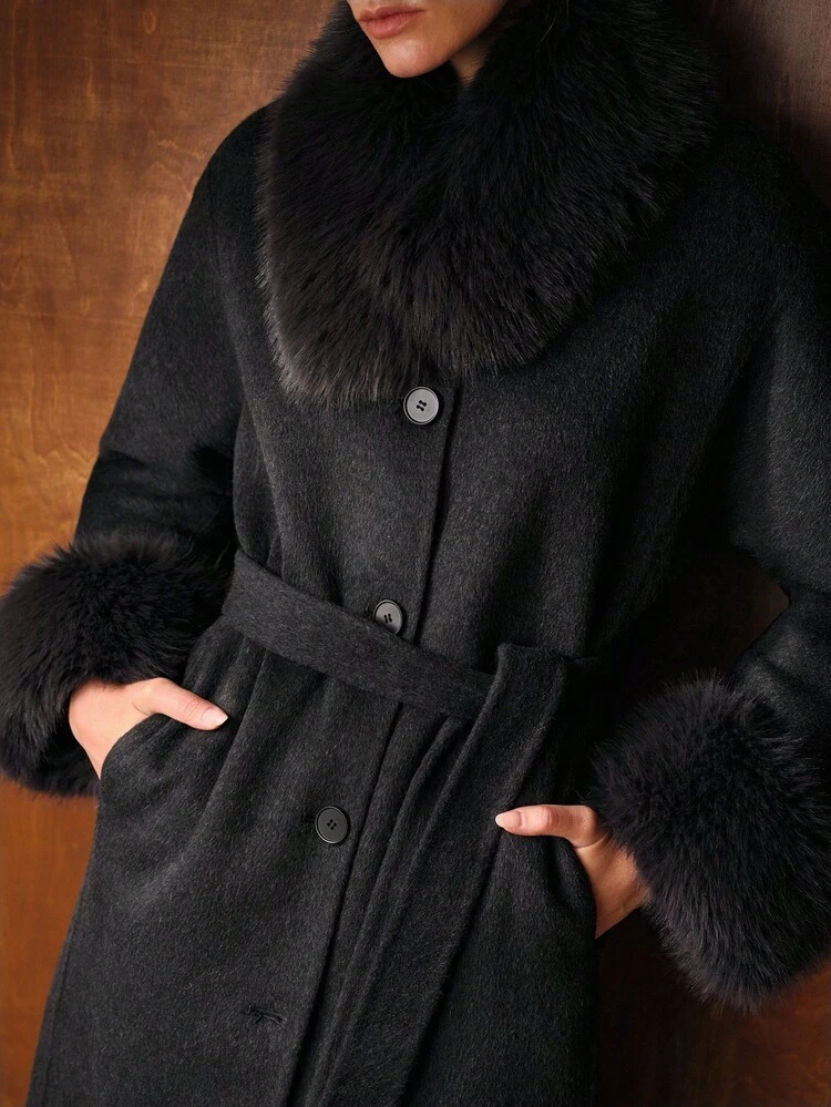 WOOL BELTED BUTTON UP OVERCOAT FOR AUTUMN & WINTER