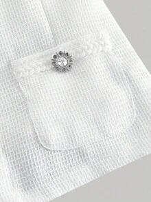 SHEIN MOD Set elegant pentru femei, vestă cu nasturi și strasuri, culoare solidă, și fustă mini plisată, toamnă/iarnă - alb - Vizualizare 9