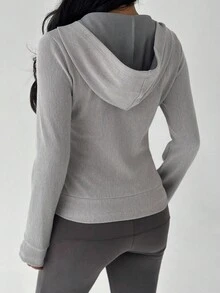 SHEIN MOOSTA 修身连帽运动衫，带口袋，长袖运动衫，春/秋/冬 - 淺灰色 - 查看 2