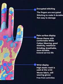 SHEIN 6/10/20 件花卉尼龙园艺手套，女士超薄超柔软工作手套，耐用、舒适、透气、多功能，适用于园艺、建筑、物流、仓储和园林绿化，多种颜色可选 - 彩色 - 查看 2