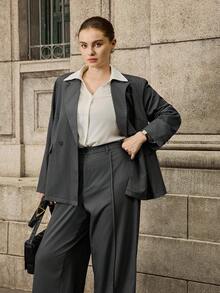 Calvaya Bộ vest 2 món thanh lịch, giản dị, tay dài và quần dài cỡ lớn - Xám - Xem 5