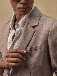 AKNOTIC Business Casual 2 件男士休闲宽松梭织西装外套和直筒裤套装 - 卡其色 - 查看 6