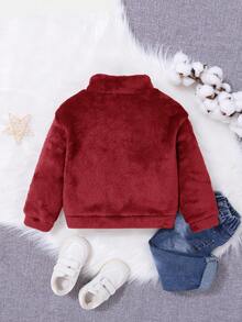 Unisex Baby Casual Plush Stand Collar Loose Fit Thick Sweatshirt, Suitable For Christmas, Autumn/Winter - Burgundy - View 2