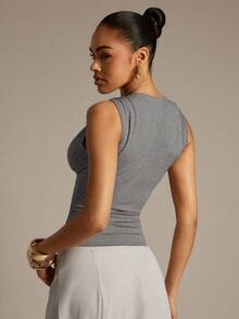 Hauture Top corto sin mangas con pliegues retorcidos de unicolor para mujer, verano