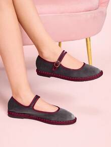 CUCCOO DOLLMOD Women's Grey Elegant Velvet Classic Comfortable Velvet Mary Jane Flat Shoes For Christmas Spring Shoes - Dark Grey - View 4