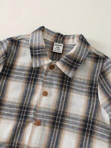 SHEIN Camisa Xadrez de Manga Longa Casual e Versátil Fofa para Bebê Menino, Adequada para Festa de Aniversário, Rave, Festa à Noite, Apresentação, Casamento, 1º Mês do Bebê, Batizado e Comemoração do 1º Aniversário - Multicolorido - Visão 5