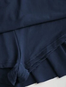 Sweetra Vestido mini ajustado para mujer con decoración floral 3D asimétrica de metal - Azul Marino - Ver 5