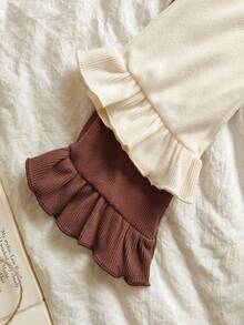 Vintaside Kids 2件套女婴休闲舒适纯色松紧腰荷叶边下摆喇叭裤套装 - 彩色 - 查看 4