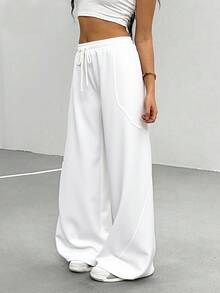 SHEIN 少女宽松弧形腿运动裤，休闲时尚百搭慢跑裤，适合跳舞、上学、运动 - 白色 - 查看 3
