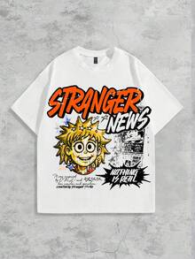 ROMWE MEN Street Life 男士休闲字母图案圆领短袖T恤，夏季 - 白色 - 查看 3