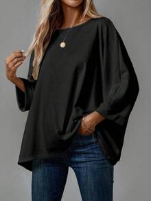 EMERY ROSE Women's Blue Heart Print Crew Neck Long Sleeve Top