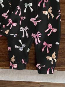 SHEIN Süßer Schleifendruck, Schwarz, Schul-Stil, französisch-retro-süß, Baby Mädchen lässig locker bequem Strick weicher Hoodie Trainingsanzug Set, geeignet für Herbst/Winter - Verschiedenfarbig - Übersicht 5