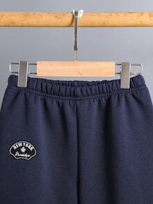 SHEIN 3pcs/Set Young Boy Cotton Padded Vest + Fleece Sweatshirt Fall Winter - Navy Blue - View 3