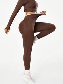 Easithlete 1 Quần legging thể thao kaki nữ kèm quần tập yoga cạp chữ V - Cà phê nâu - Xem 5