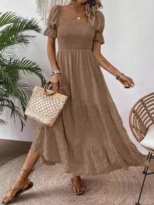 EMERY ROSE Đầm Maxi Dài Tay Phồng Họa Tiết Màu Trơn Cho Kỳ Nghỉ Hè Dành Cho Nữ - màu nâu - Xem 4