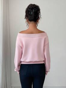 Elenzga Elegant & Romantic Off-Shoulder Sweatshirt, Suitable For Vacation And Commute