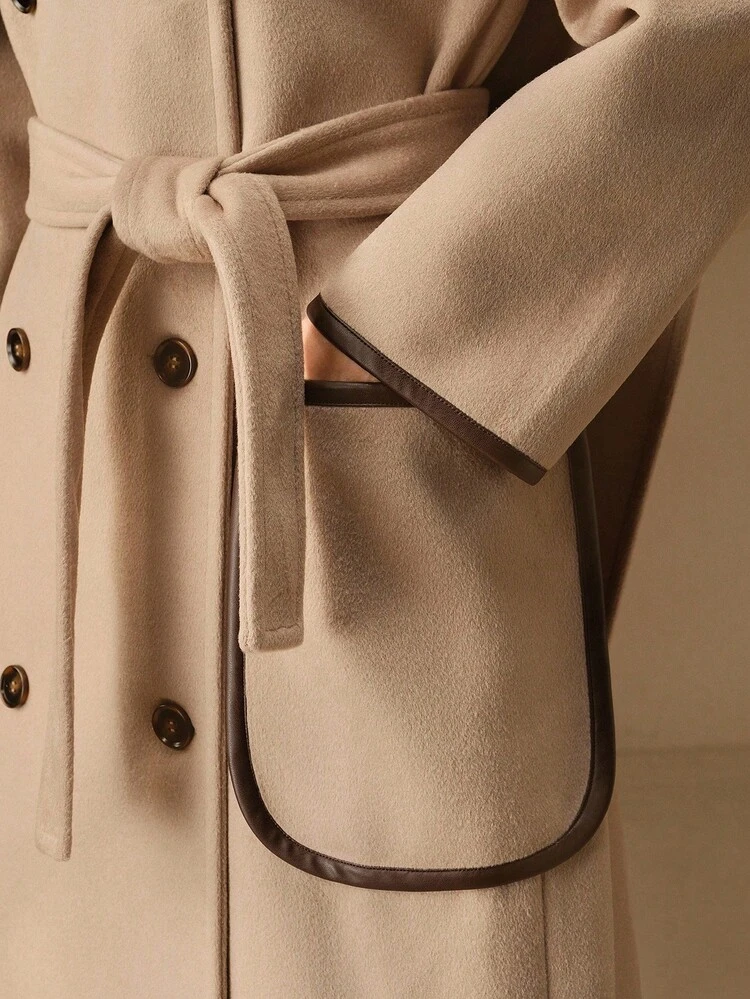 Abrigo de mujer de Anewsta con patrón de monedas vintage, elaborado en piel y tela de lana, adecuado para otoño, invierno, salidas, elegante, formal, fiesta, chic, Año Nuevo, Navidad, trabajo, graduación, boda