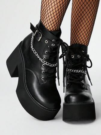 Grunge Punk Women's Punk Style Chunky Heel Black Ankle Boots