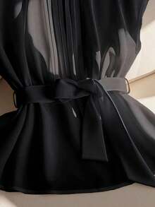 GlowEve CURVE 大码优雅夏日度假黑色衬衫 - 黑色 - 查看 3