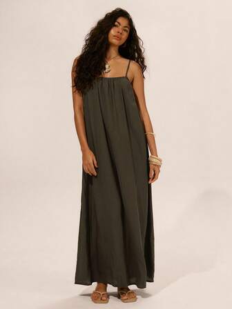 MUSERA 亚麻吊带宽松直筒长裙 春夏伊比沙岛假日可爱浪漫节日度假沙滩装超凡海滩秋冬圣诞节