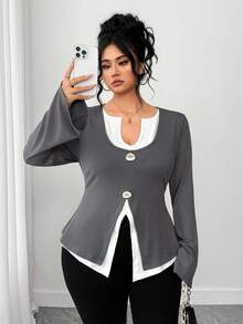 SHEIN Elenzya Halloween Plus Size T-Shirts Fall Cloth For Women - Grey - View 3