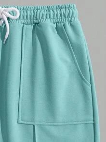 RueChic Men Cottonline Patched Pocket With A Label Drawstring Waist Regular T-Shirt & Short Two Pieces - Baby Blue - View 3