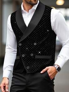 Manfinity AFTRDRK Áo vest đính đá Rhinestone sang trọng, lịch lãm dành cho nam, thiết kế cổ choàng, tăng thêm phong cách và sự đa dạng, phù hợp để mặc đi làm hàng ngày, đi làm, dự tiệc và tiệc tối. Chiếc áo vest này là một món đồ đa năng không thể thiếu trong tủ đồ của nam giới, và là một món quà tuyệt vời cho bạn trai hoặc chồng, theo phong cách quý tộc cổ điển. - màu đen - Xem 3