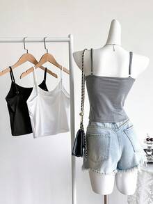 少女纯色无袖吊带背心，夏季