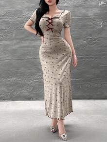 Feyla Váy dài họa tiết bướm thanh lịch dành cho nữ, mùa hè - Màu be - Xem 6