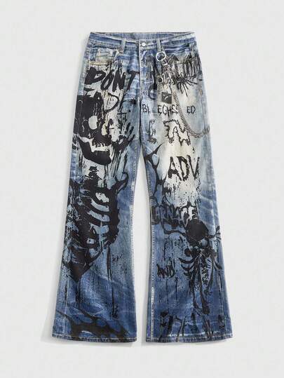 Street Life Jeans estilo Hip Hop Y2K con estampado de calavera en el bolsillo