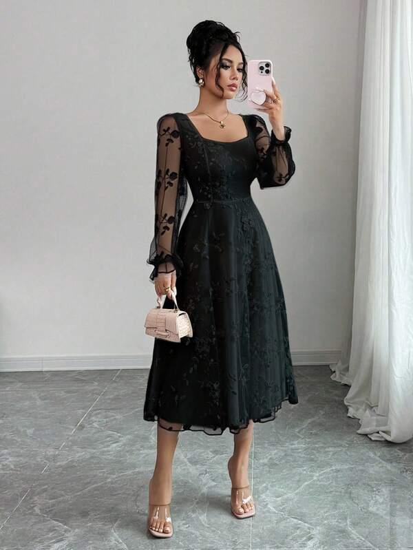 Rafferiza Elegant Lace Jacquard Dress