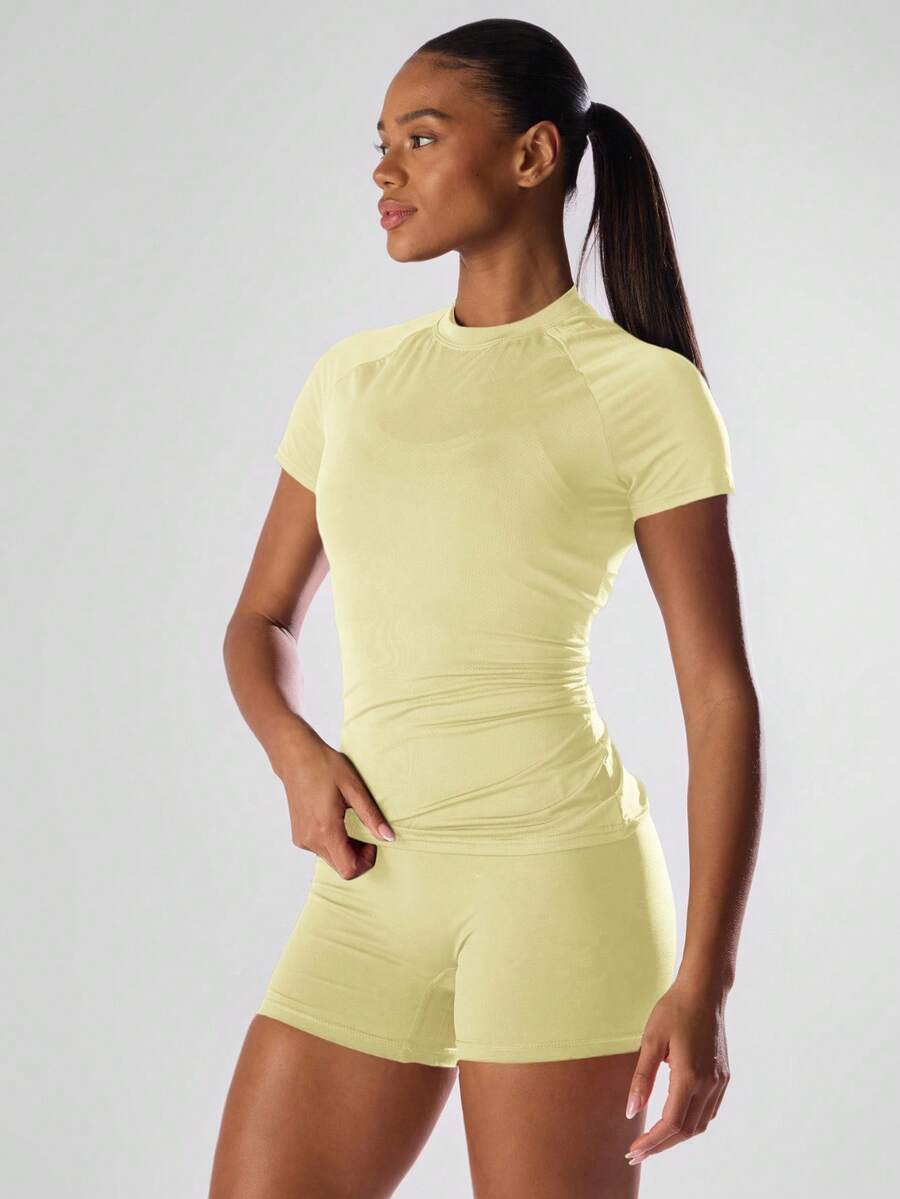 Musera Sport Solid Color Short Sleeve Sports Tee Running Short Active Comfy Workout Gym Running Run Club, Padel, Tennis, Pickleball Gym Summer - Yellow - View 1