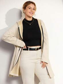 Momelise Neue Damen Jacke in Große Größen für Herbst/Winter, lässig mit Kapuze, Kordelzug, knielang in Beige, mit Taschen und Reißverschluss, tailliert, minimalistisch & vielseitig - Aprikosenfarben - Übersicht 7