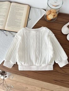 SHEIN Áo len cardigan dệt kim họa tiết nơ thời trang tối giản cho bé gái, Xuân/Thu - trắng - Xem 2