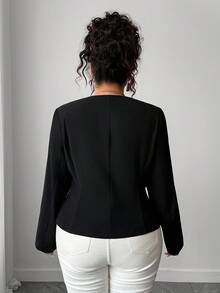 Elenzga Plus Size Women's Butterfly Decor Button Oblique Zipper Jacket Fall Winter Cloth For Women Autumn - Black - View 2
