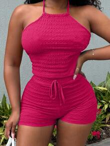 Alexandranx 新款春夏女装适合音乐节、复活节、纳什维尔、生日派对、毕业典礼、学生装、日常休闲、度假、邮轮旅行、海滩、日光浴、街头风格、纹理面料、系带、性感露背 - 玫紅色 - 查看 6