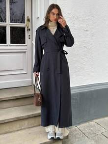 Aloruh Casual Fashion Versatile Commuting Minimalist Women Trench Coats In Fall/Winter - Black - View 1