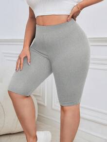 SHEIN Essnce Talla grande Shorts biker unicolor - Gris Claro - Ver 5