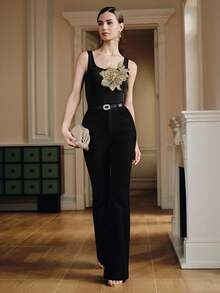 Anewsta 女式新款刺绣亮片串珠吊带背心，性感优雅别致黑色街头风格 - 黑色 - 查看 5